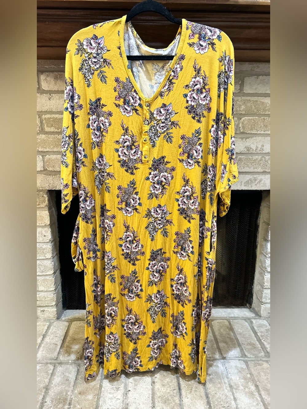 Floral V-Neck Women's Nightgown in Mustard Yellow EUC